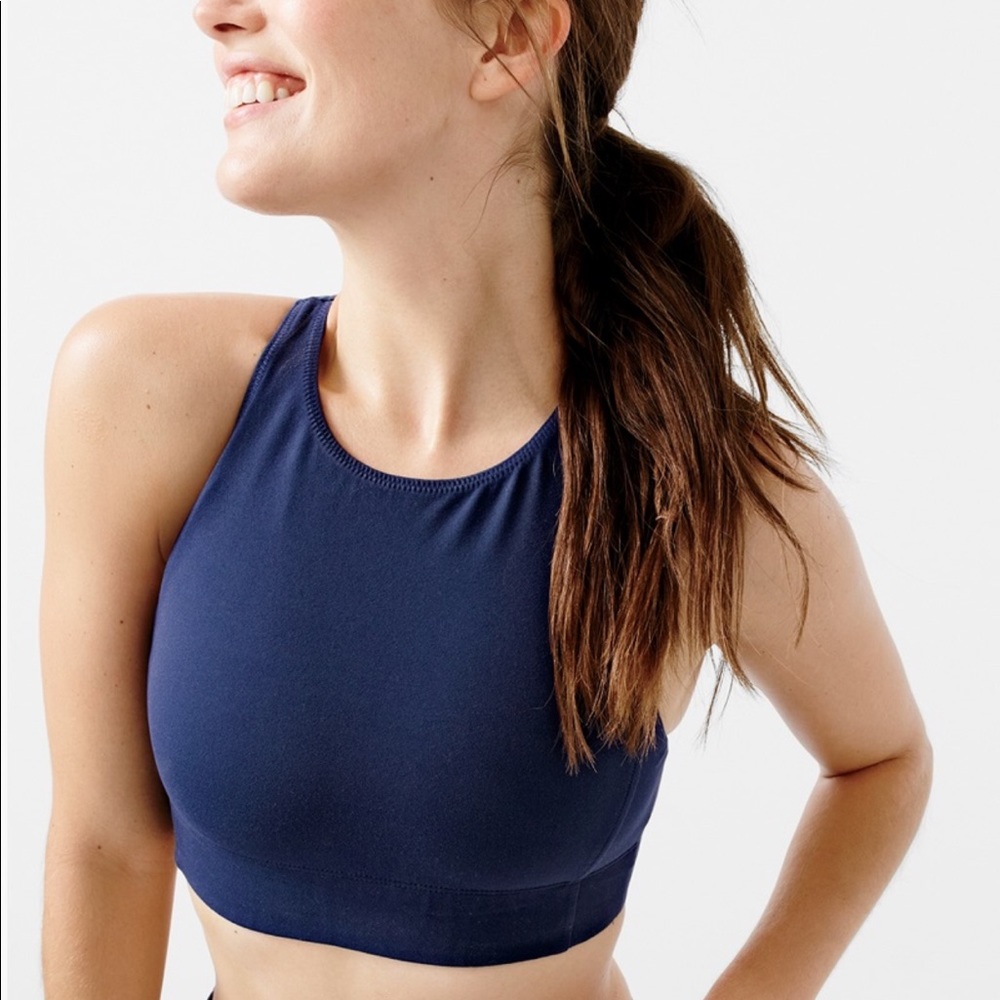 J crew x new balance blue high neck crop top XS
